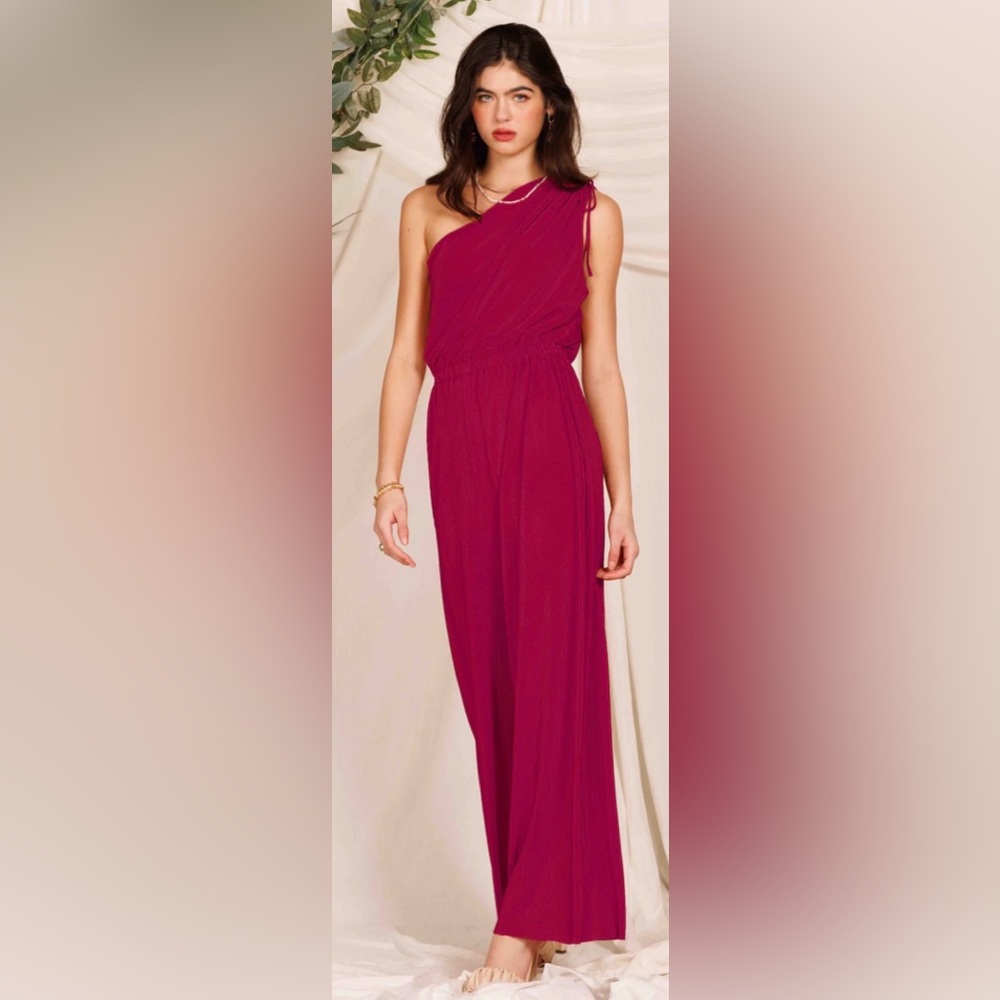 Elegant One-Shoulder Red Jumpsuit